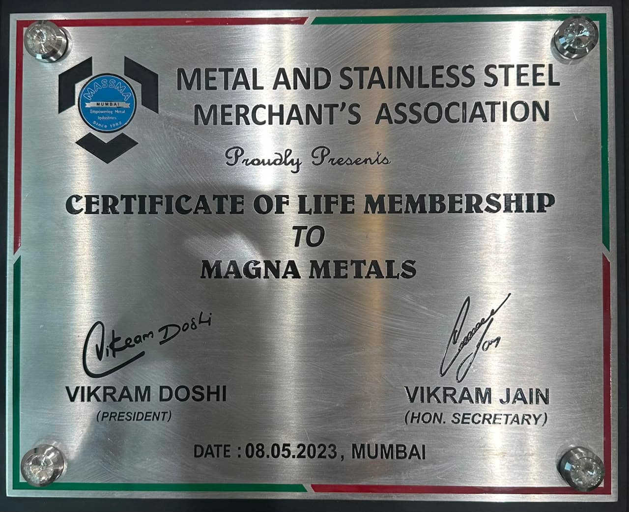 Members Association Certificate — Magna Metals